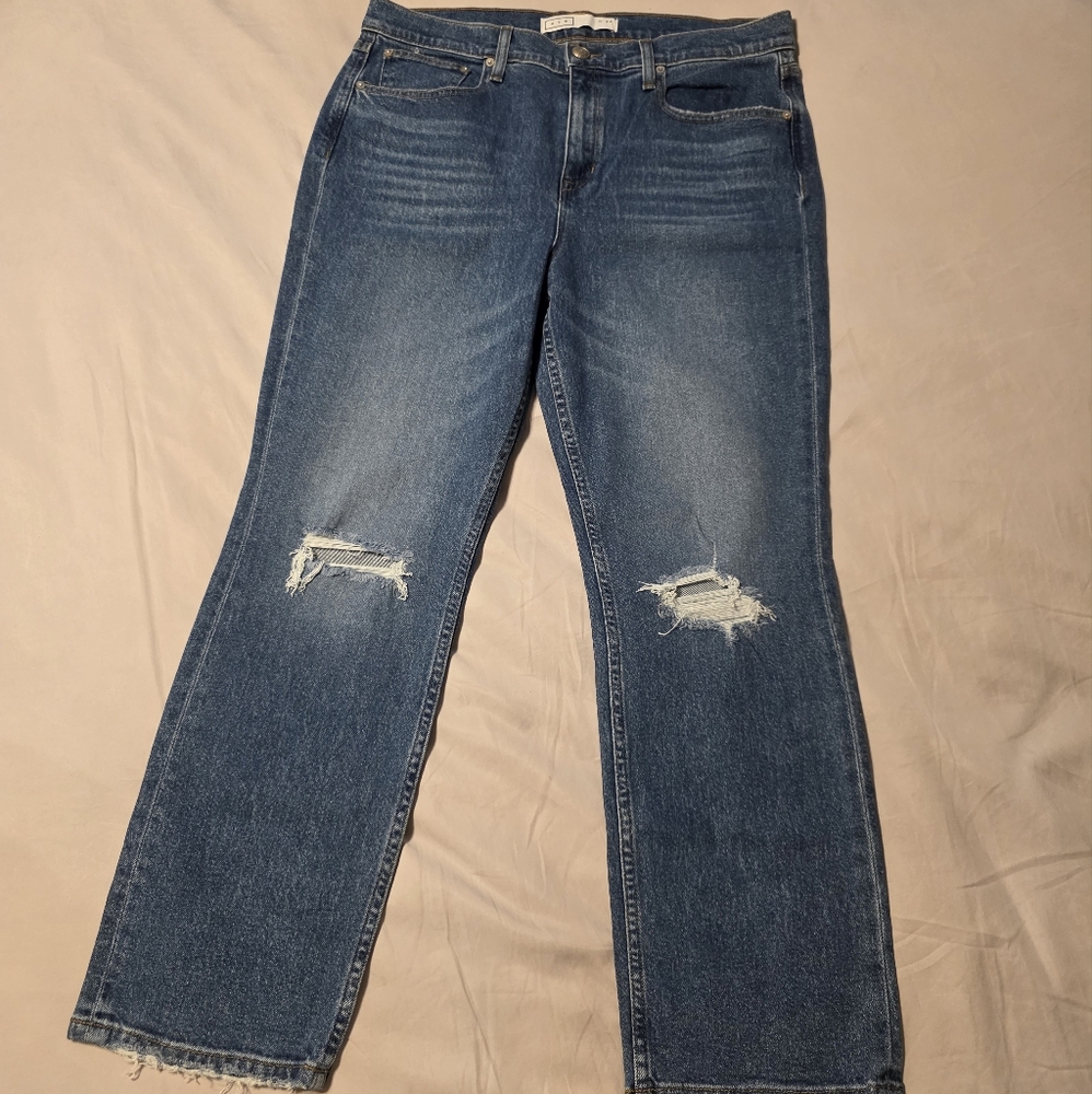 AYR Yes Yes Yes Straight Leg Distressed Jeans High Rise Mom Stretch Sz 34